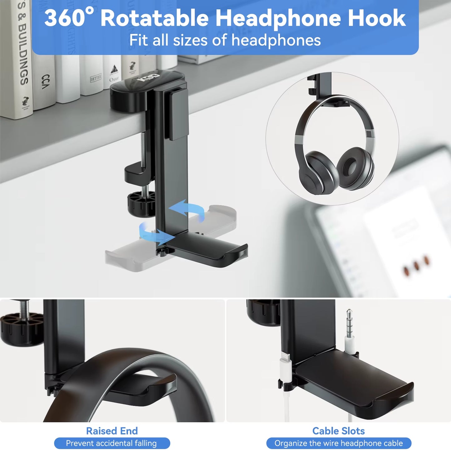 Desk Controller Holder 5 in 1 Rotating Headphone Hanger with Cup Holder Clamp on Desk Organizer Holds Controller Cup Cell Phone