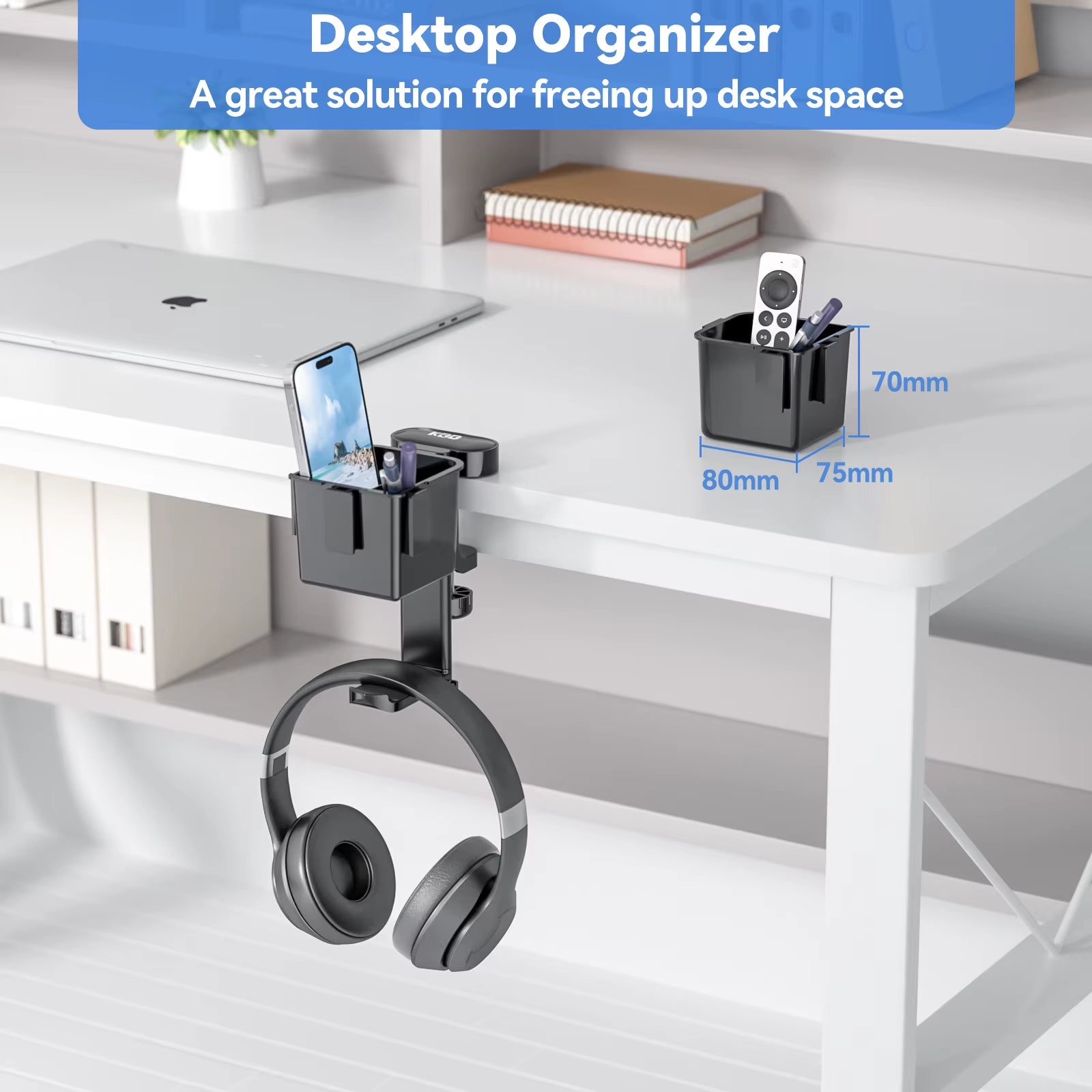 Desk Controller Holder 5 in 1 Rotating Headphone Hanger with Cup Holder Clamp on Desk Organizer Holds Controller Cup Cell Phone