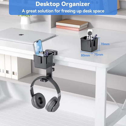 Desk Controller Holder 5 in 1 Rotating Headphone Hanger with Cup Holder Clamp on Desk Organizer Holds Controller Cup Cell Phone