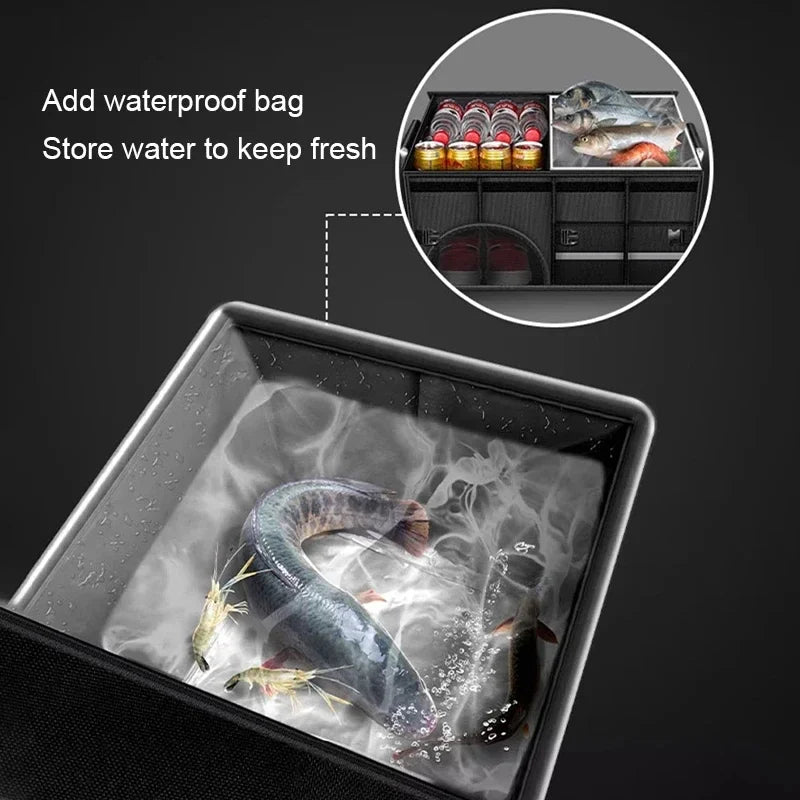Foldable Trunk Storage Box Waterproof Oxford Cloth 110L Large-Capacity Car Organizer for Camping/Fishing Easy to Carry