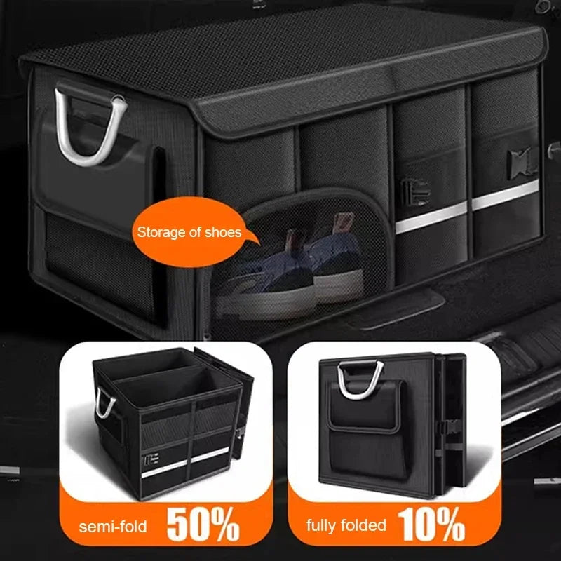 Foldable Trunk Storage Box Waterproof Oxford Cloth 110L Large-Capacity Car Organizer for Camping/Fishing Easy to Carry
