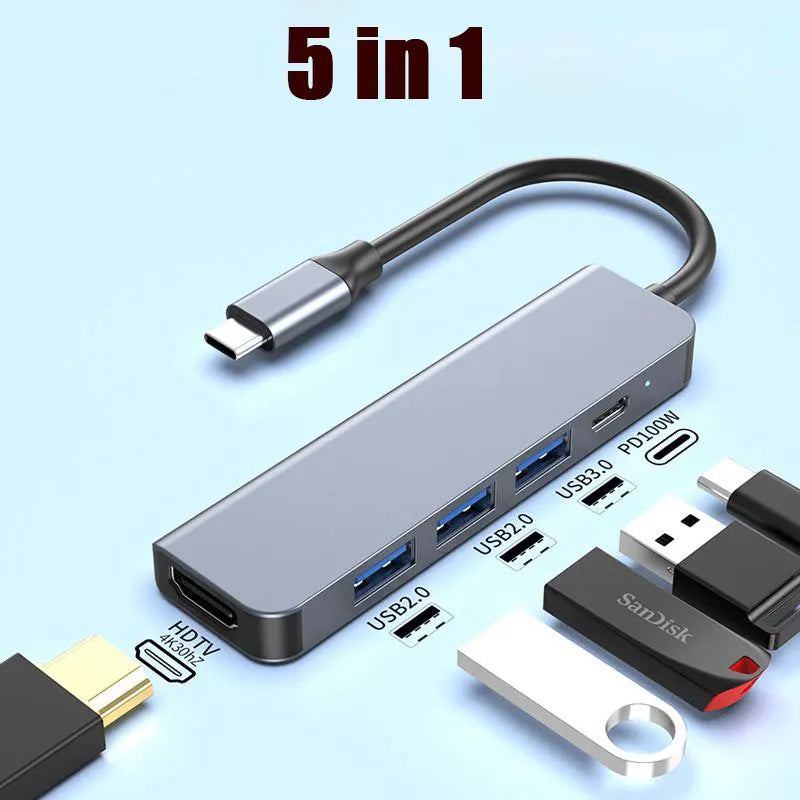 6/5/4/3 Ports USB C Hub to 4K Hdmi-Compatible PD Fast Charge USB 3.0 2.0 HUB 4K 30Hz Charging Docking for Macbook Ipad Samsung
