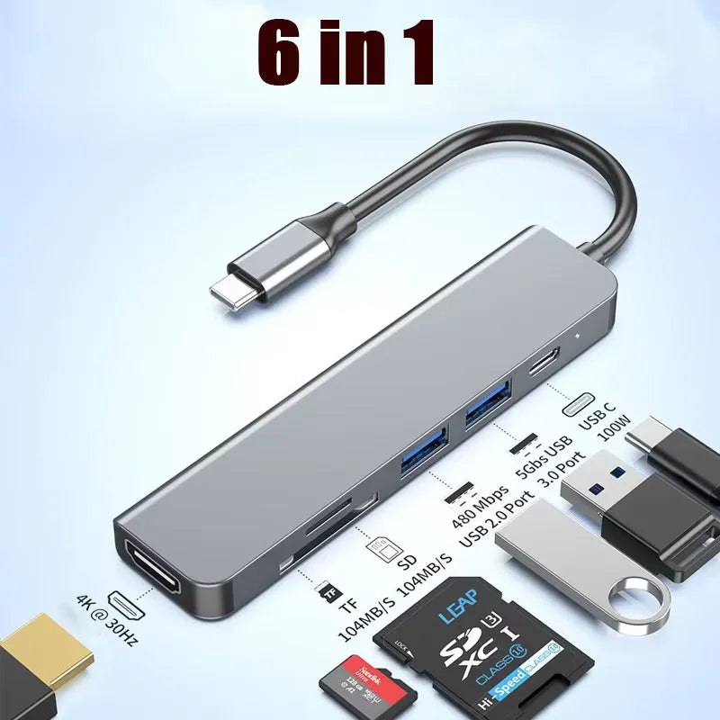 6/5/4/3 Ports USB C Hub to 4K Hdmi-Compatible PD Fast Charge USB 3.0 2.0 HUB 4K 30Hz Charging Docking for Macbook Ipad Samsung