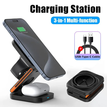 30W 3 in 1 Foldable Charging Station Fast Magnetic Wireless Charger Stand for Iphone 15 14 13 12 Apple Watch 8 7 6 Airpods Pro