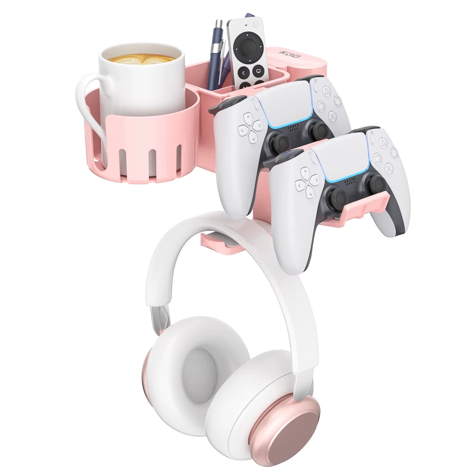 Desk Controller Holder 5 in 1 Rotating Headphone Hanger with Cup Holder Clamp on Desk Organizer Holds Controller Cup Cell Phone