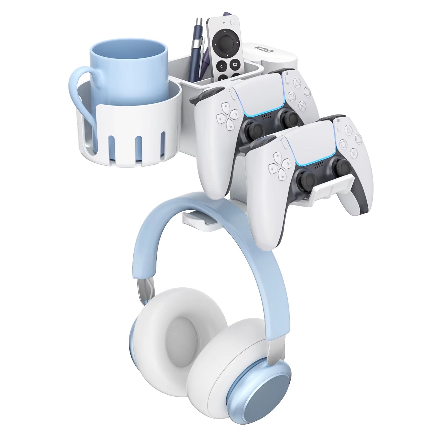 Desk Controller Holder 5 in 1 Rotating Headphone Hanger with Cup Holder Clamp on Desk Organizer Holds Controller Cup Cell Phone